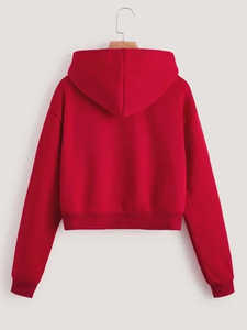 Custom Women's Cotton Polyester Blend Breathable <b>Crop</b> Top Hoodie Silk Screen Printed Autumn Winter <b>Sweatshirt</b> Sweatsuit - Product Image 4
