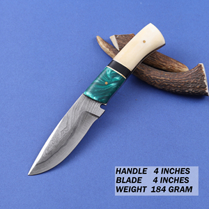 Cuchillo Nórdico de Acero de Damasco para Caza, Desollado y Camping, con Mango de Hueso y Resina, Espiga Completa, Personalizado OEM/ODM, Funda de Cuero - Product Image 2