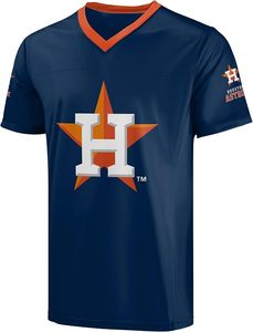 <span class=keywords><strong>Camiseta</strong></span> Deportiva de Cuello en V Azul Rey de los Astros de Houston con Ribete Rojo y Logotipo, Material de Poliéster, Diseño Deportivo Resistente - Product Image 2