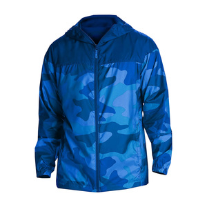 Wholesale Men's Blue Camouflage Print Hooded Waterproof Windbreaker <b>Jacket</b> Zip Front Outdoor Wear Regular Fit 100% Polyester - Product Image 2