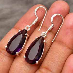 Boucles d'oreilles pendantes en améthyste faites à la main, argent sterling 925, bijoux en pierres précieuses, pierre naturelle violette, boucles d'oreilles pour femmes, cadeau - Product Image 3
