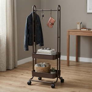 OEM Sale Metal Double Hanging Clothes <b>Rack</b> Wheels DIY Home Housewares Storage Organizer Factory Manufacturer for Laundry - Product Image 2