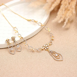 Premium Diamond Look Necklace Set Pear Shape CZ 22K Gold Plated Brass Adjustable Elegant Bridal Jewelry for Women - Product Image 2