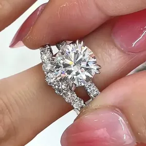 Moissanite Engagement <b>Ring</b> <b>925</b> <b>Silver</b> Wedding <b>Ring</b> Luxury Round Cut Diamond Look Bridal Jewelry Women - Product Image 5
