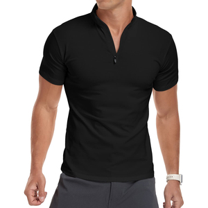 T-shirt de sport pour homme à manches courtes, col zippé, séchage rapide, motif uni, tendance, pour le golf, l'été et le fitness - Product Image 3