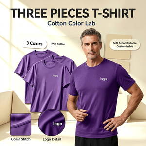 Lot de trois t-shirts en coton pour homme, couleur unie, col rond, manches courtes, respirant, décontracté, personnalisable avec logo imprimé sur le devant - Product Image 4
