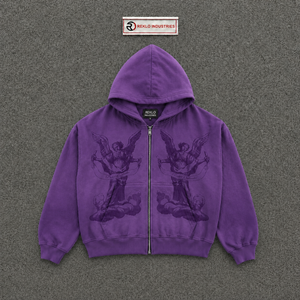 Sweat à capuche graphique Purple Angel vintage oversize streetwear, motif ailes célestes, effet délavé, artistique, épais, décontracté, unisexe, tendance - Product Image 5