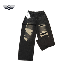 Jean cargo en denim déchiré coupe droite ample pour homme, délavage foncé, taille mi-haute, style streetwear, coton mi-lourd, idéal été-automne - Product Image 6