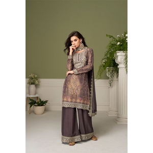 Nouvelle arrivée de vêtements pakistanais de créateurs, les meilleurs vêtements pour les fêtes et les festivals, véritable chinon avec broderie, salwar kameez. - Product Image 1