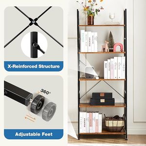 Étagère à livres portable en bois à 5 niveaux |   Grand rangement pour vêtements, chaussures et bijoux dans le salon - Product Image 5