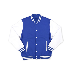 เสื้อแจ็คเก็ตวาร์ซิตี้กันลมแบบมีฮีตเตอร์บุขนแกะสีน้ำเงินขาวพรีเมียม BPS สำหรับฤดูหนาว  แบบกำหนดเองได้ พร้อมตัวอักษรเชนิลล์  แขนหนังทรงบอมเบอร์ ซิกมา - Product Image 1