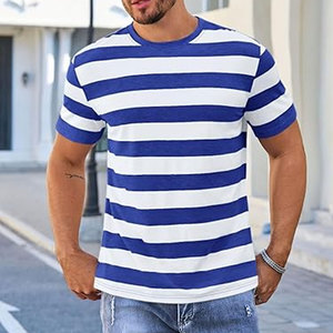 Camisetas de Manga Corta para Hombre, a Rayas, Cuello Redondo, Estilo Casual, Color Block, Elásticas, Ligeras, de Algodón, para Playa o Verano - Product Image 3