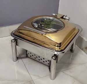 Stainless Steel Chafer Buffet <b>Server</b> Chafing Dish Gas Glass Lid Square <b>Food</b> Warmer Hotel Restaurant Banquet Indian Home Crafts - Product Image 3
