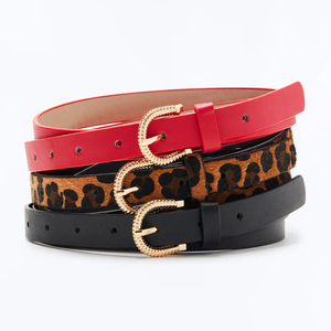 Paquete de 3 Cinturones de Cuero de Moda para Mujer, Último Diseño Estampado en Rojo y Negro, Cinturón Delgado para la Cintura con Hebilla Redonda Dorada, Conjunto de Cinturones para Mujer - Product Image 1