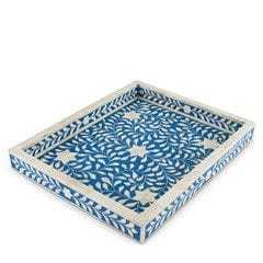 Plateau de service rectangulaire en bois poli de luxe, fait main, avec incrustation de os vert, poignées à motifs graphiques, pour la décoration intérieure - Product Image 3