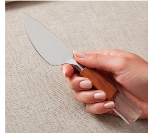 Juego de utensilios para queso de acero inoxidable con mangos de madera y agarre acrílico, utensilios de cocina duraderos para servir queso y uso en hoteles - Product Image 2