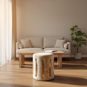 Velvet Round Golden Multiple Strip Ottoman Office Stool Foot Rest Stool Linen Fabric Padded Seat <b>Pouf</b> Ottoman with Round Shape - Product Image 2