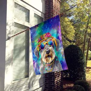 Grand Schnauzer Multicolore Hippie Dawg Maison Drapeau Porche Manche Poteau Décoratif Cour Bannière Oeuvre Tenture Murale Fait Polyester - Product Image 2
