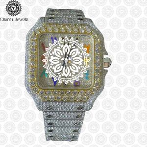 Montre de luxe pour homme Charm_Jewells, cadran carré avec diamants, boîtier en acier inoxydable, mouvement mécanique, verre 40 mm, résistance à l'eau 10 bars, tendance - Product Image 6