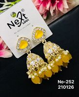 Parure de boucles d'oreilles tendance indienne, géométrique, traditionnelle, en alliage, sertie de pierres, style chandelier Kundan, avec imitation de diamants américains et perles