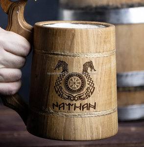 Mug en bois de haute qualité gravé, pour la bière et le vin, provenant d'un fournisseur indien - Product Image 1