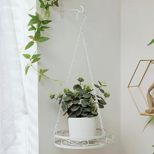 White Metal <b>Hanging</b> Plant <b>Stand</b> With Circular Design For Flower Green Plant Minimalist Style - Product Image 3