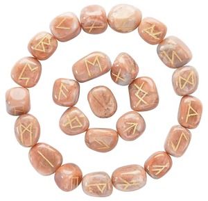 Rose Quartz Rune Stones Carved Irregular Shape Reiki Healing <b>Crystal</b> <b>Set</b> 25 Pieces Futhark Engraved Natural Stone - Product Image 2