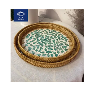ENTREGA INMEDIATA Bandeja de Ratán Ecológica, Segura y Limpia, con Incrustaciones de Concha Natural, Ideal para Servir el Desayuno y Organizar el Escritorio - Product Image 1