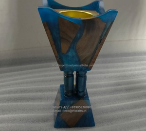 Porte-encens bougie en résine époxy bleue avec brûleur d'or Mubkhar Bakhoor encensoir religieux brûleur d'encens pour cheveux par rfcrafts - Product Image 2