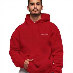 เสื้อฮู้ดดี้โอเวอร์ไซส์สีแดงสำหรับผู้ชาย แบบสวมหัว มีกระเป๋าจิงโจ้  ลำลอง - Product Image 5