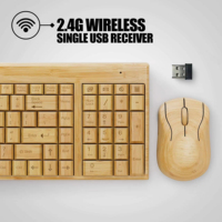 Clavier et souris en bambou faits à la main, 108 touches, combo clavier et souris sans fil en bois 2,4 GHz avec récepteur USB pour ordinateur portable PC