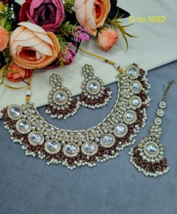 Heavy Cubic Zirconia <b>Necklace</b> <b>Set</b> Pearl Cluster Tassel Drop <b>Bridal</b> Wedding Jewelry <b>Set</b> With Dangle <b>Earrings</b> & Mang Tika Supplier - Product Image 5