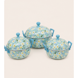 Luxury Insulated Enamel Casserole Hot <b>Pot</b> <b>Set</b> Premium Floral Printed Double-Wall Food Warmer Serving <b>Pots</b> for Home Catering - Product Image 5
