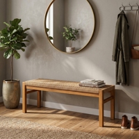 Bancs Ciaro en teck avec structure en bois, tressage en rotin synthétique naturel, fabrication artisanale haut de gamme, meubles de salle à manger, de patio et de jardin pour hôtels.