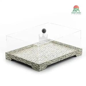 Plateau de service de haute qualité en nacre incrustée avec couvercle en acrylique, plateau à chocolat en mosaïque de coquillages pour le Ramadan - Product Image 2