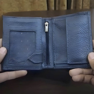 Portefeuille homme en cuir bleu de qualité supérieure, à double pliage, avec plusieurs emplacements pour cartes, design fin, en cuir véritable, pour usage formel et décontracté, porte-cartes - Product Image 2