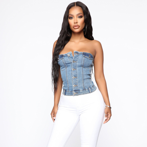 Wholesale New Denim Beaded Holiday Korean Style Women's Button Fronts Backless Strapless <b>Cross</b> Vest <b>Top</b> Hot and Sexy <b>Tops</b> - Product Image 2