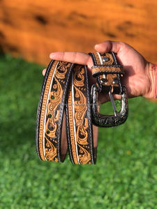 มาใหม่ล่าสุดของแท้หนังตะวันตกมือToolledและมือทาสีดอกไม้เข็มขัดจริงทําด้วยมือหนังUnisexเข็มขัดเอว - Product Image 3