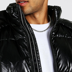 Chaleco Acolchado Negro sin Mangas con Capucha para Hombre, Cortavientos de Poliéster, Cierre de Cremallera, Color Sólido, Grueso, para Invierno - Product Image 6