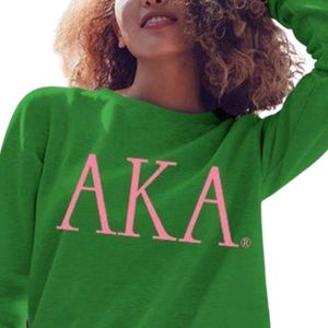 เสื้อสเวตเตอร์คอกลมสีเขียวพร้อมลายตัวอักษรสีชมพูแขนยาวผ้าฝ้ายฟลีซลำลองสำหรับผู้หญิงเสื้อสเวตเตอร์ฤดูหนาวแบบสวมใส่สบาย - Product Image 5