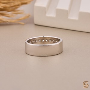 18K Solid Gold Prong Set Moissanite Diamond Wide <b>Plain</b> Band | 0.46 CT 2mm Stackable Wedding <b>Ring</b> - Product Image 2