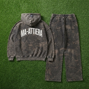 Conjunto de Sudadera con Capucha y Pantalones Deportivos para Hombre, Color Marrón Grisáceo, Estampado Botánico, Cierre de Cremallera, Corte Holgado, Estilo Urbano, Personalizable OEM ODM, Venta al Por Mayor - Product Image 6