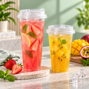 Floral Pattern PP <b>Plastic</b> <b>Cup</b> with Lid 98mm Diameter Round Beverage <b>Cup</b> with In Mold Labeling Design - Product Image 4