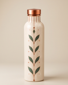 Venta al por mayor directa de fábrica: Botella decorativa de cobre esmaltado con elegante motivo de hojas y enredaderas, para bebidas ayurvédicas, a prueba de fugas. - Product Image 2