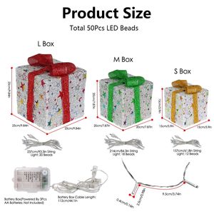 Set of 3 Christmas Lighted Gift <b>Boxes</b> 50 LED Christmas Box Decorations Ribbon Bows IP44 Waterproof for Xmas <b>Present</b> Ornament - Product Image 5