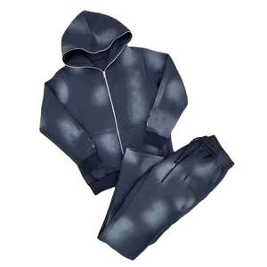 <b>Pink</b> Solid Acid Wash Men's <b>Tracksuit</b> Hooded Zipper Sweatshirt Pants Set Casual Full Sleeve Breathable Winter Streetwear - Product Image 6