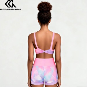 Conjunto de sujetador deportivo y pantalones cortos de color rosa para niñas – Ropa de práctica de baile con estampado gráfico, conjunto deportivo para entrenamiento en estudio - Product Image 5