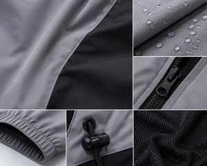 Men's Windproof Breathable Quick Dry Sport Letterman Jacket Gray Black Color Blocking <b>Covered</b> <b>Button</b> Front - Product Image 6