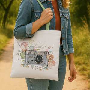Sac fourre-tout réutilisable en toile de coton naturel avec logo imprimé personnalisé et dimensions sur mesure pour les courses - Product Image 1
