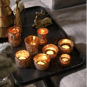 Portavelas de Vidrio Art Deco Moderno, Dorado, Impermeable y Duradero, Ecológico, Autoadhesivo para Uso en Interiores, Sala de Estar - Product Image 3